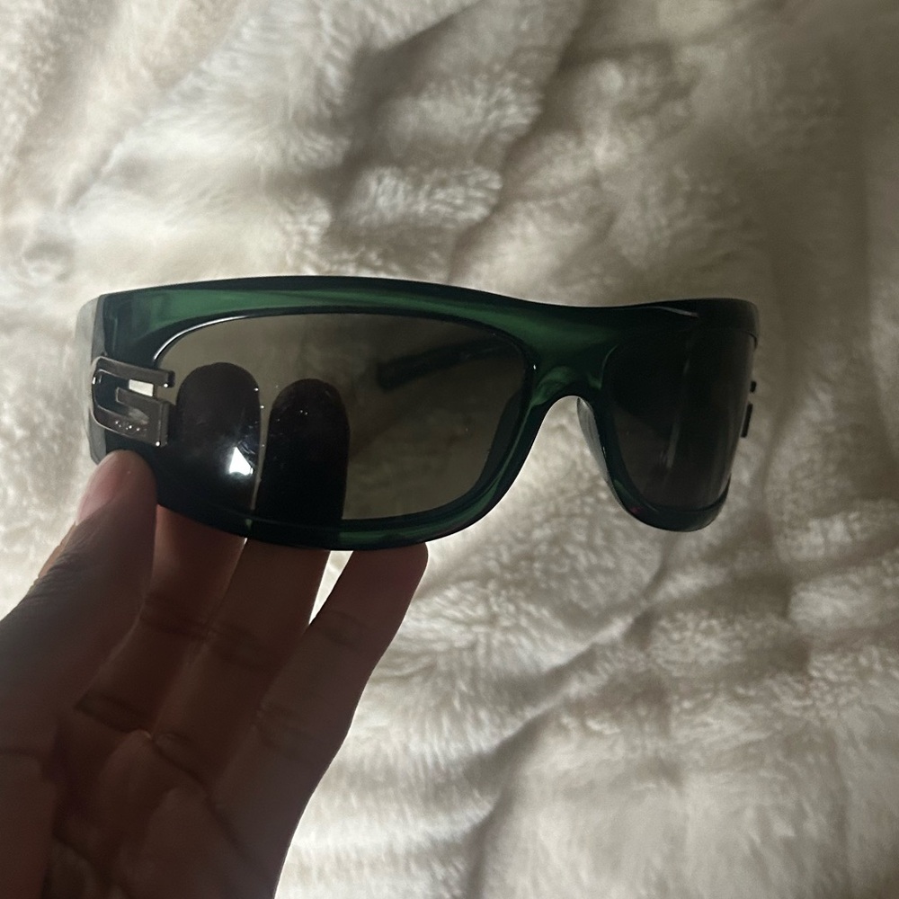 Green Gucci Wraparound Sunglasses with Silver Accent